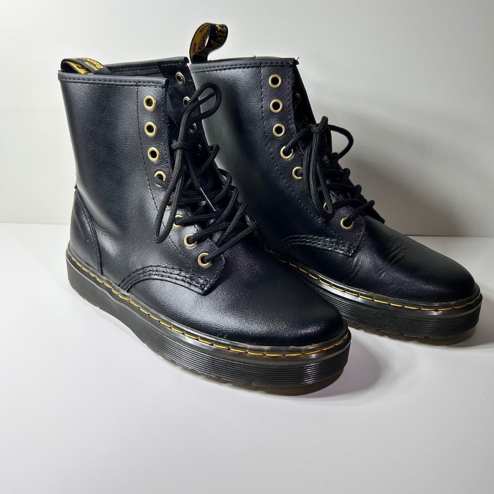 Dr. Martens Zavala Black Leather Combat Boots Gold Eyelets Womens 7 AW004 - Picture 2 of 14